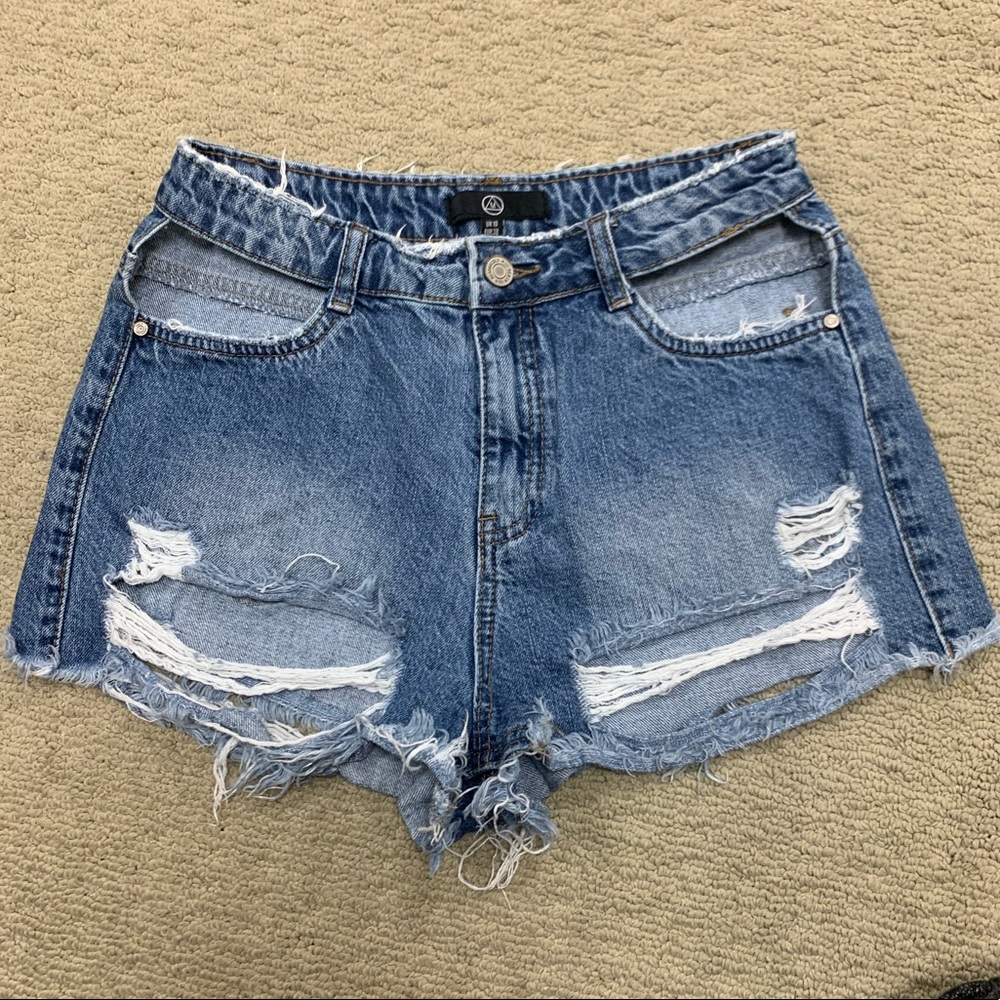 Missguided Distressed Denim Blue High-Waist Shorts